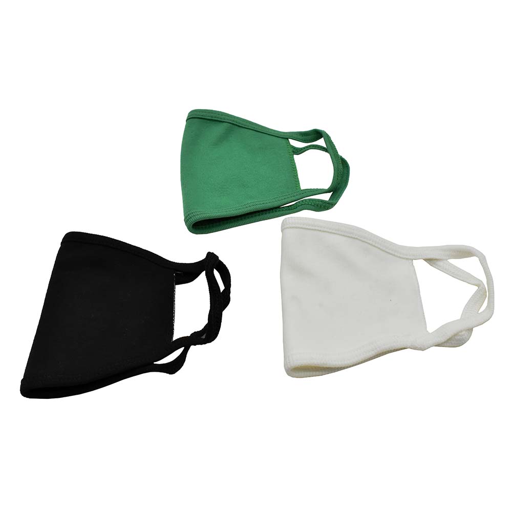 ASSORTED REUSABLE FACE MASKS (WHITE, BLACK, GREEN) 3/PACK