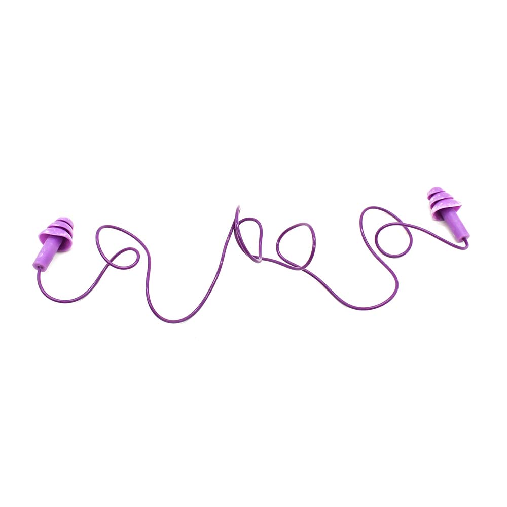 Corded String Reusable Earplugs  -  1 Pair / Case - Purple Color