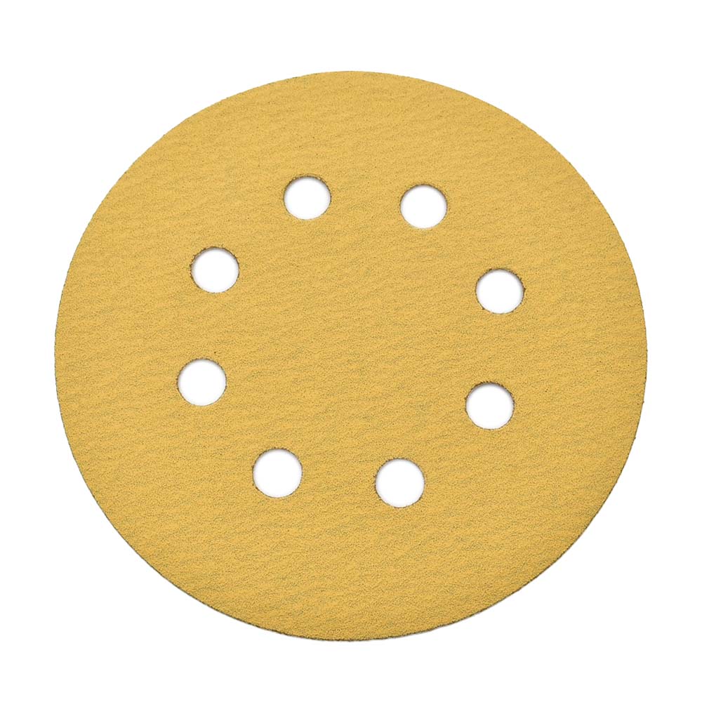 150 Grit 5" Diameter 8-Hole PSA Sanding Paper - 25/Pack (Ceramic Aluminum Oxide)