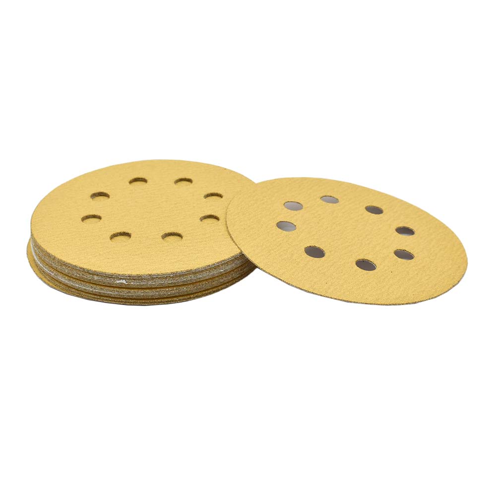 150 Grit 5" Diameter 8-Hole PSA Sanding Paper - 25/Pack (Ceramic Aluminum Oxide)