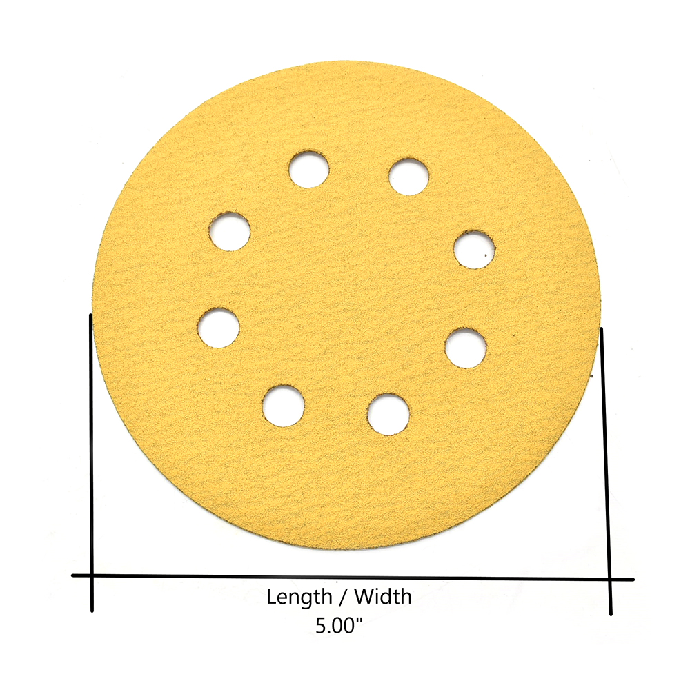 150 Grit 5" Diameter 8-Hole PSA Sanding Paper - 25/Pack (Ceramic Aluminum Oxide)