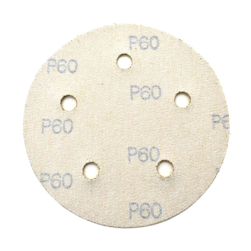 60 Grit 5" Diameter 5-Hole H&L Sanding Paper - 25/Pack (Ceramic Aluminum Oxide)