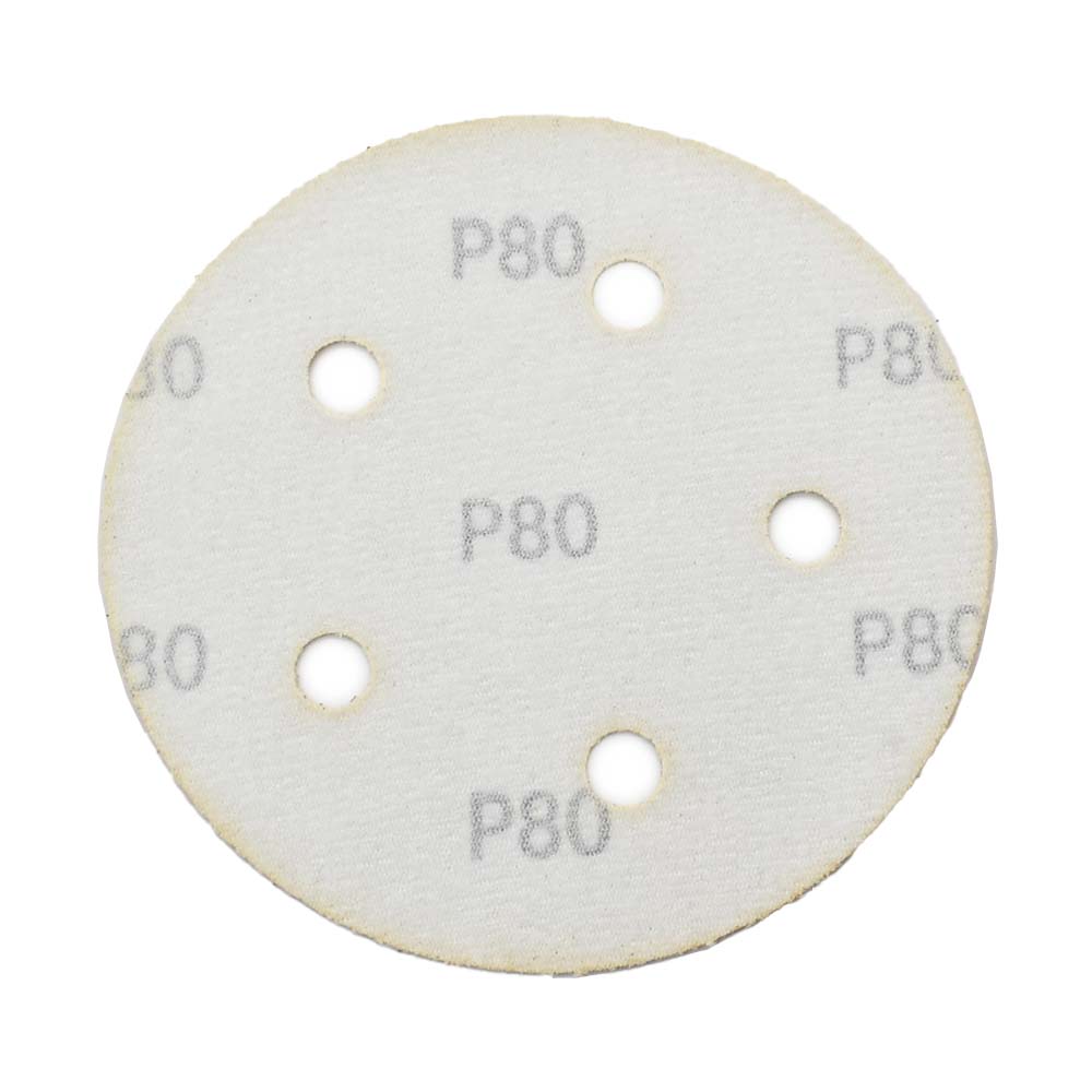 80 Grit 5" Diameter 5-Hole H&L Sanding Paper - 25/Pack (Ceramic Aluminum Oxide)