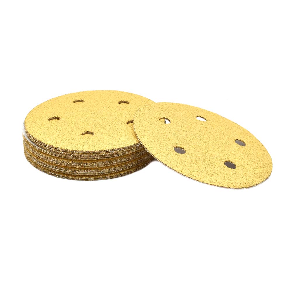 60 Grit 5" Diameter 5-Hole PSA Sanding Paper - 25/Pack (Ceramic Aluminum Oxide)