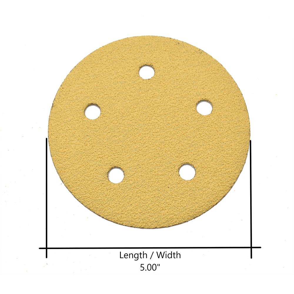 60 Grit 5" Diameter 5-Hole PSA Sanding Paper - 25/Pack (Ceramic Aluminum Oxide)