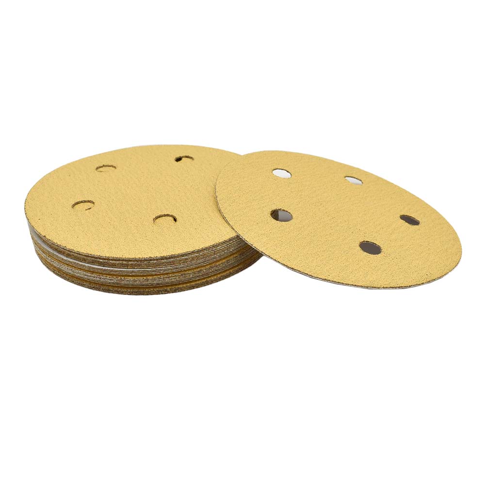 80 Grit 5" Diameter 5-Hole PSA Sanding Paper - 25/Pack (Ceramic Aluminum Oxide)