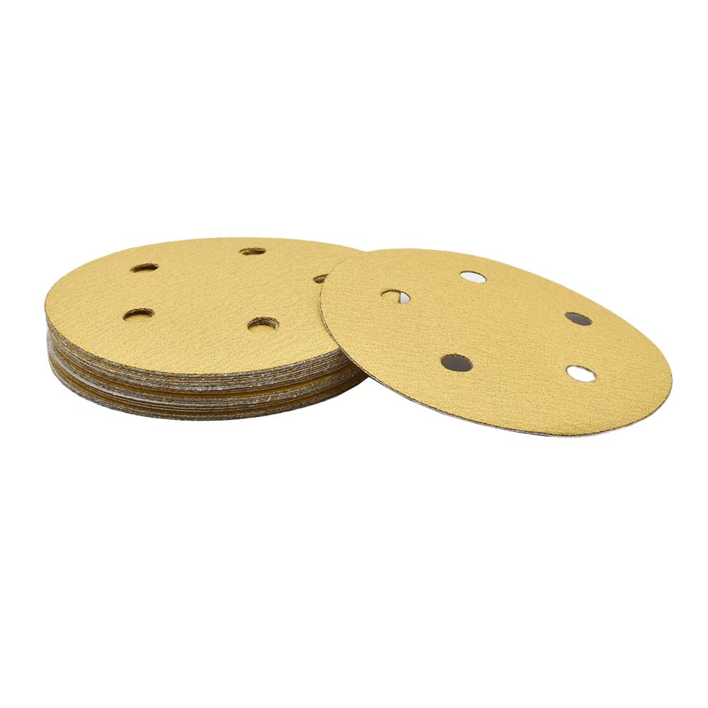 120 Grit 5" Diameter 5-Hole PSA Sanding Paper - 25/Pack (Ceramic Aluminum Oxide)