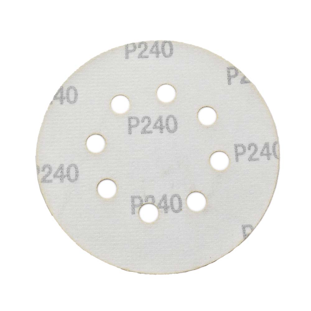 240 Grit 5" Diameter 8-Hole H&L Sanding Paper - 25/Pack (Ceramic Aluminum Oxide)