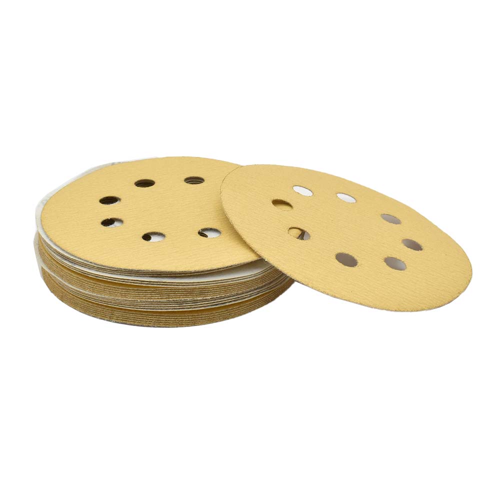 240 Grit 5" Diameter 8-Hole H&L Sanding Paper - 25/Pack (Ceramic Aluminum Oxide)