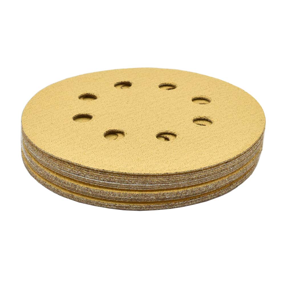 80 Grit 5" Diameter 8-Hole PSA Sanding Paper - 25/Pack (Ceramic Aluminum Oxide)