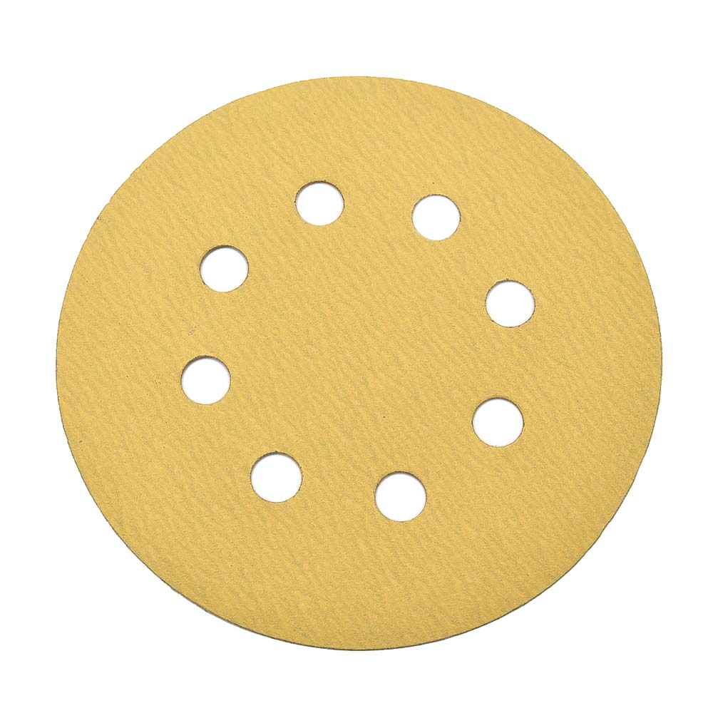 240 Grit 5" Diameter 8-Hole PSA Sanding Paper - 25/Pack (Ceramic Aluminum Oxide)