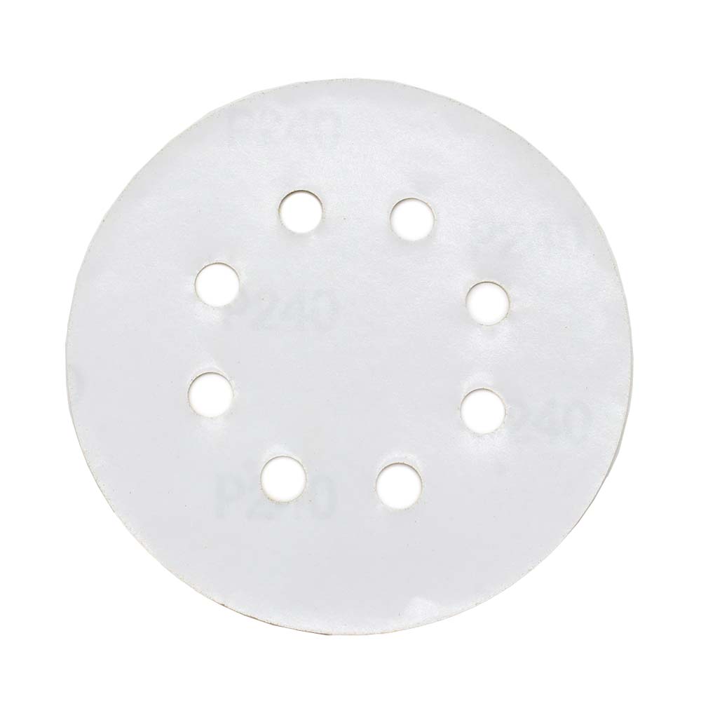 240 Grit 5" Diameter 8-Hole PSA Sanding Paper - 25/Pack (Ceramic Aluminum Oxide)