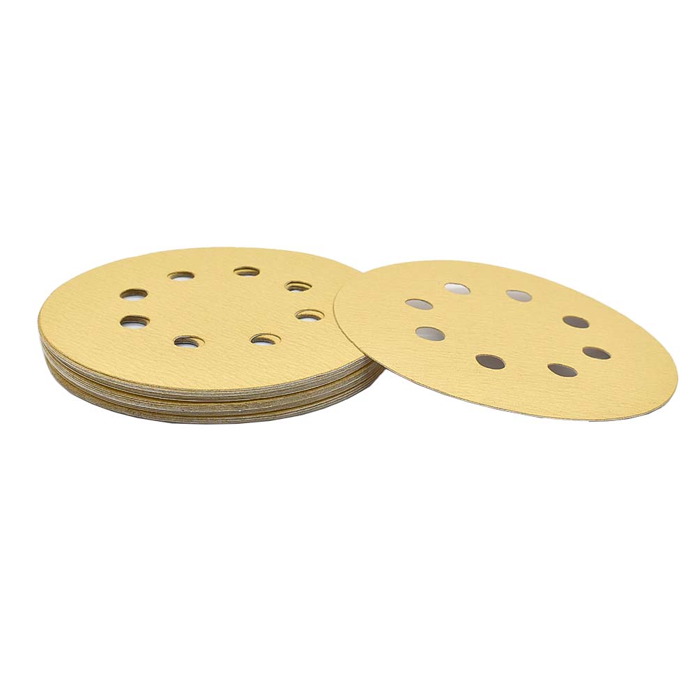 240 Grit 5" Diameter 8-Hole PSA Sanding Paper - 25/Pack (Ceramic Aluminum Oxide)