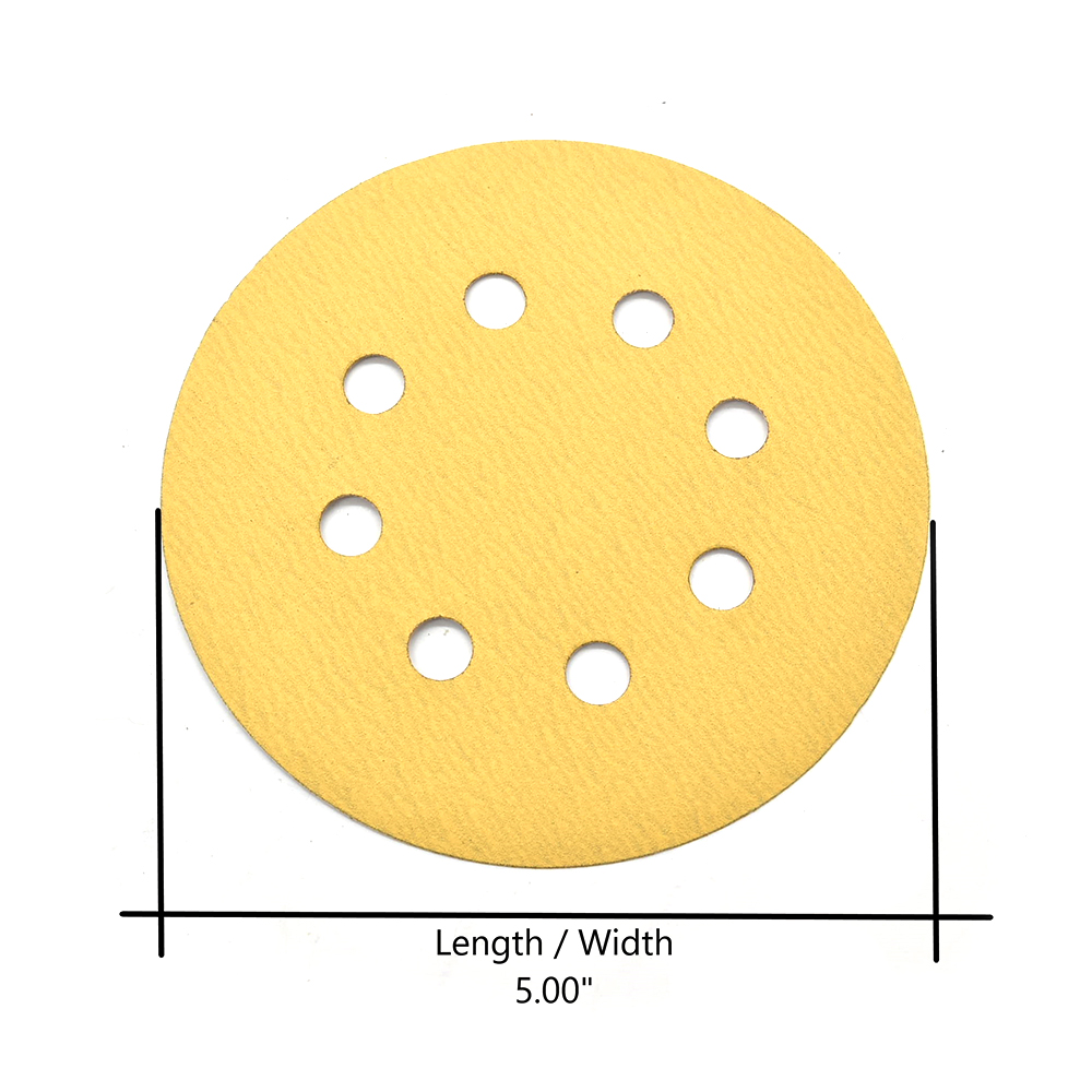 240 Grit 5" Diameter 8-Hole PSA Sanding Paper - 25/Pack (Ceramic Aluminum Oxide)