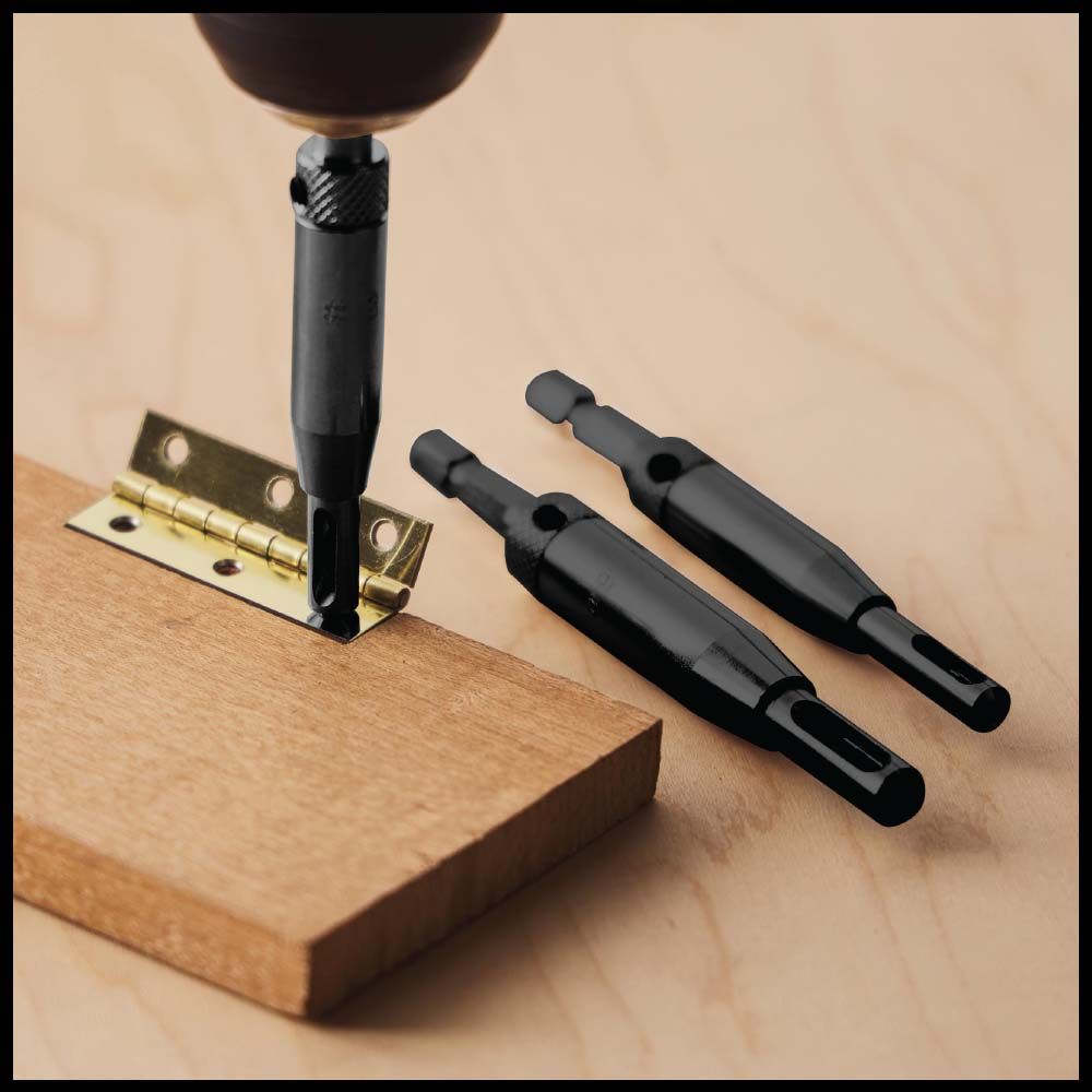 #3, #5, #9  VIX-BIT - 5/64" , 7/64" , 9/64" Self-Centering  Hinge Bit with 1/4" Hex Shank Includes Extra Drill Bits & Hex Key (QS-H-09)