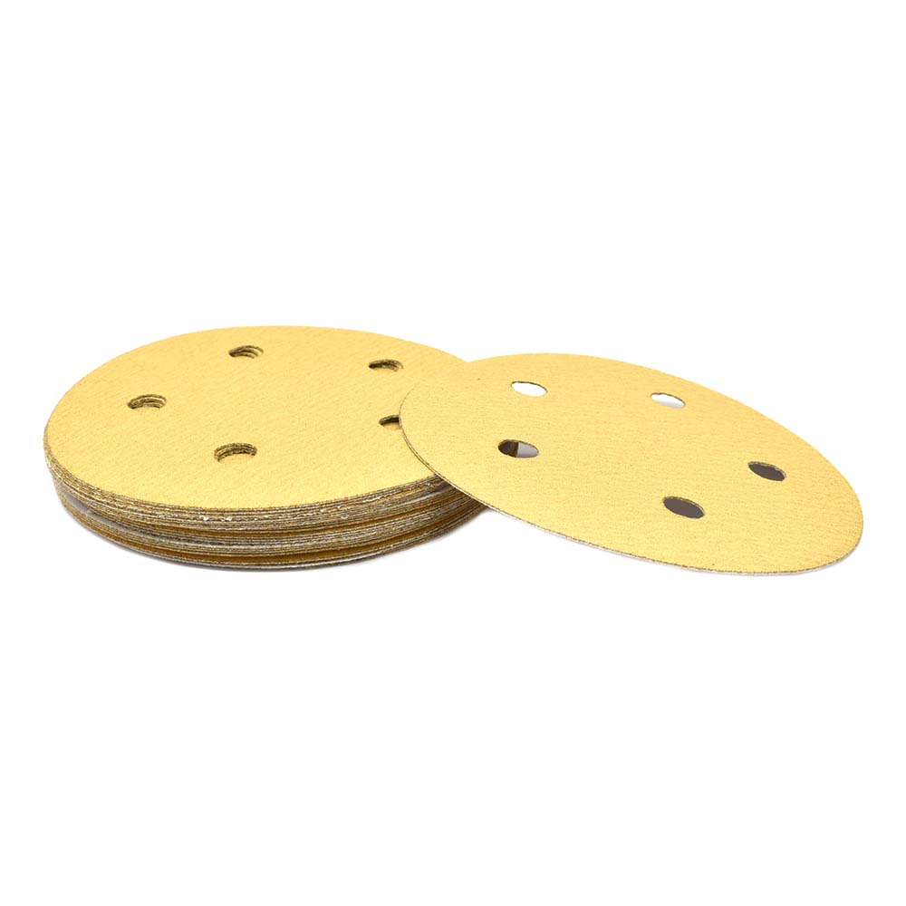 150 Grit 5" Diameter 5-Hole PSA Sanding Paper - 25/Pack (Ceramic Aluminum Oxide)
