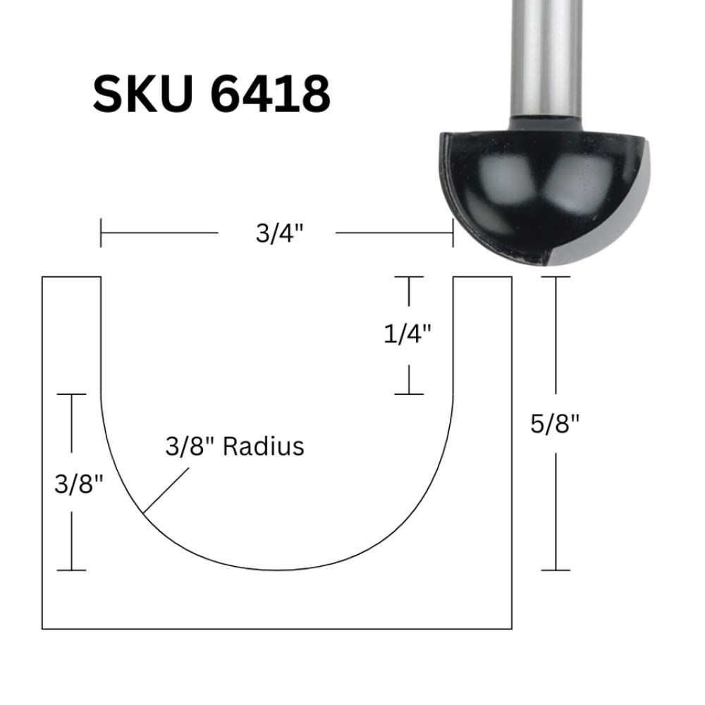3/4"D Core Box Bit, 1/4" Shank