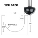 5/8"D Core Box Bit, 1/4" Shank