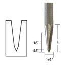 45 / 15 Degree Signmaking / Veining Bit  2 Flute x 1/4" Shank