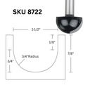 1-1/2"D Core Box Bit,1/2"Shank