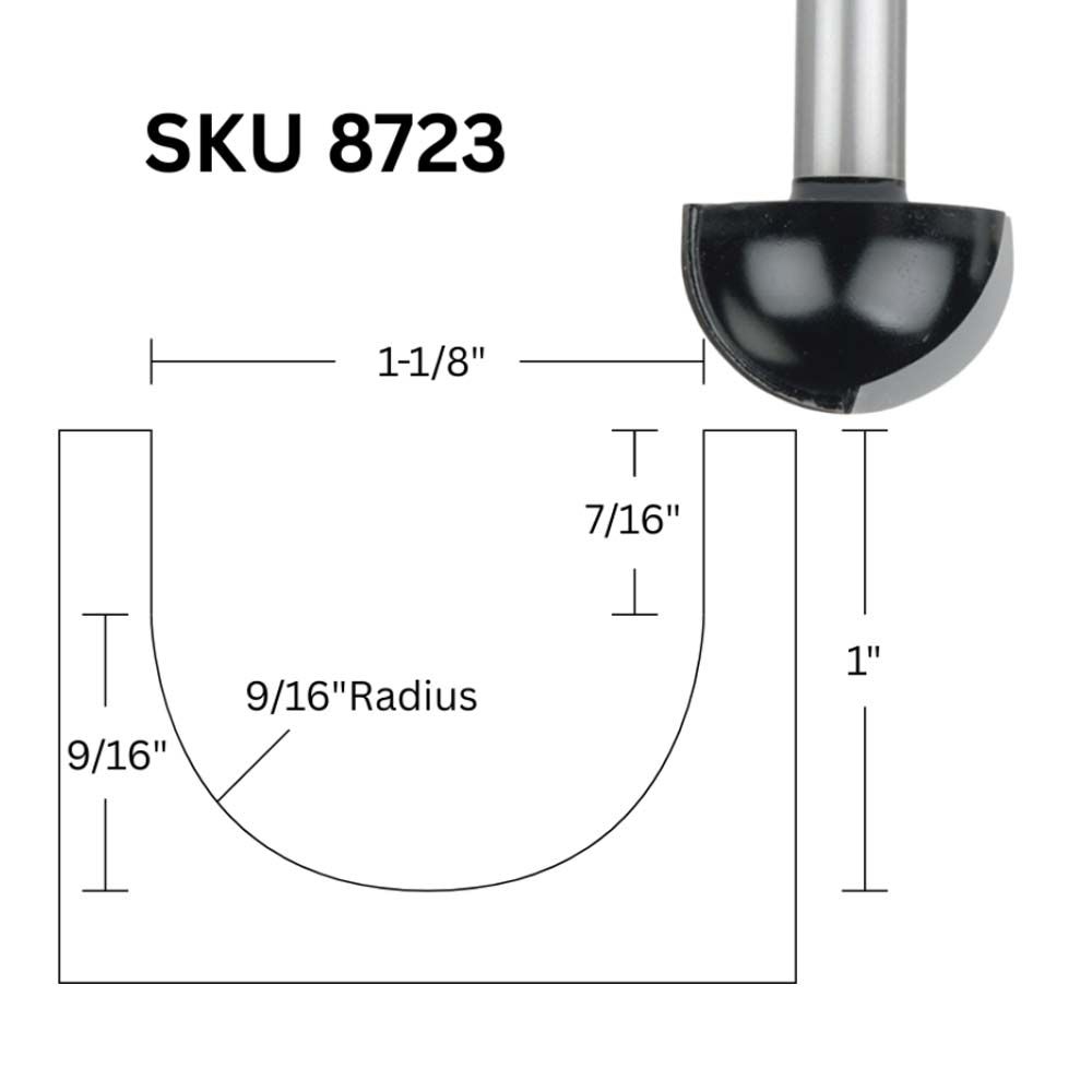 1-1/8"D Core Box Bit,1/2"Shank