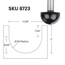 1-1/8"D Core Box Bit,1/2"Shank