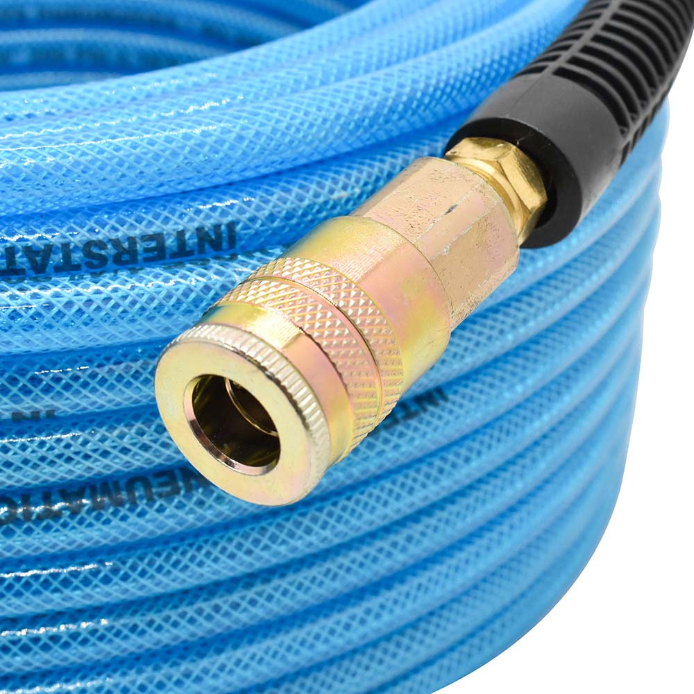 1/4" 100 ft Light Blue PU Hose Kit with 1/4" Brass "S" Coupler and Steel Plug