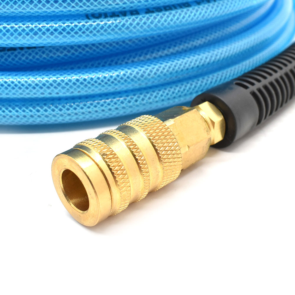 3/8" 25 ft Light Blue PU Hose Kit with 1/4" Brass "S" Coupler and Steel Plug