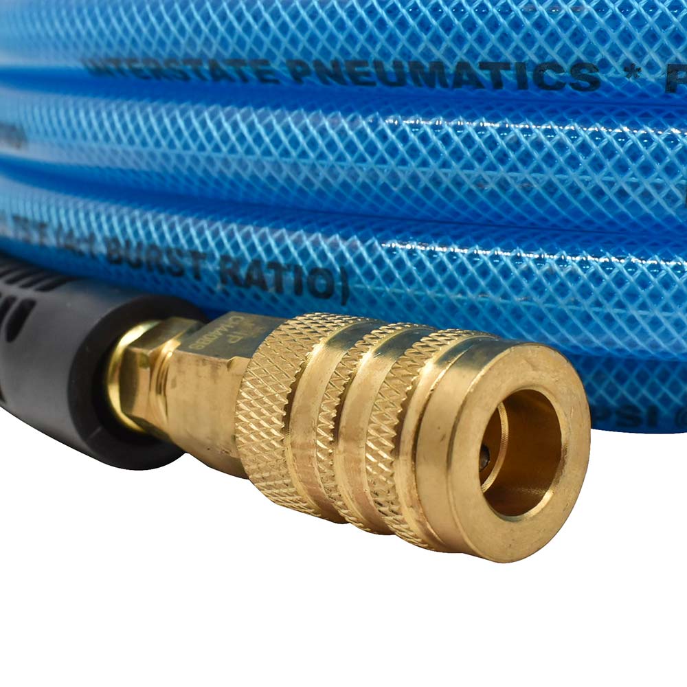 3/8" 50 ft Light Blue PU Hose Kit with 1/4" Brass "S" Coupler and Steel Plug