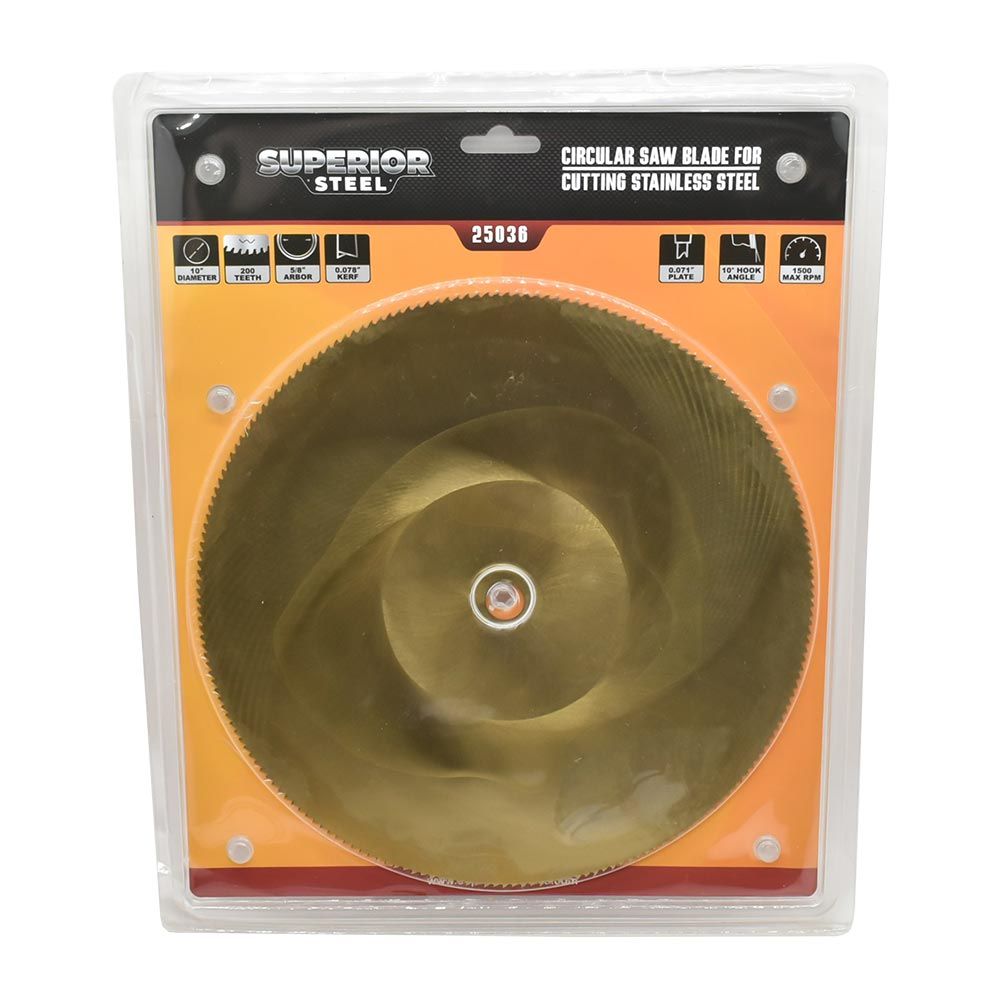 10" Dia, HSS 200 Teeth, 5/8" Arbor, Kerf 0.078", Plate Thickness 0.078", Teeth Thickness 0.078" 1500RPM