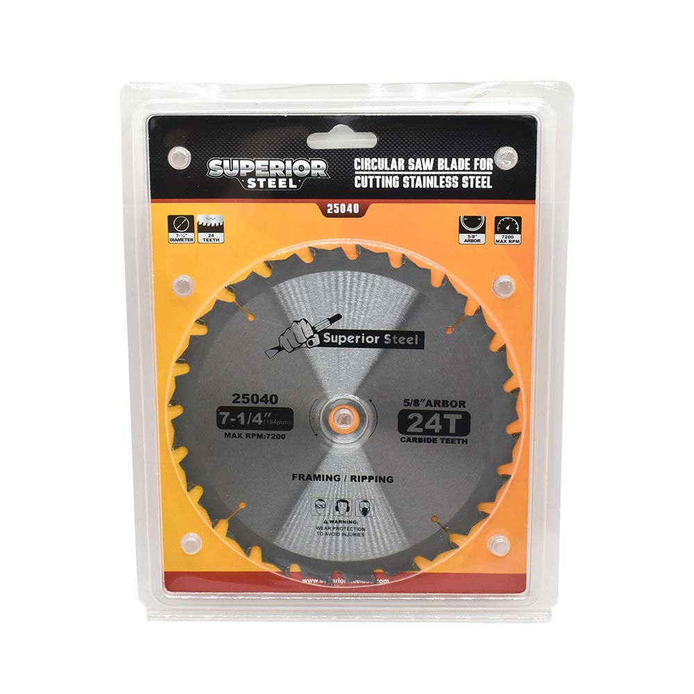 7" Dia, TCT 24 Teeth, 5/8" Arbor Woodworking Saw Blade with Diamond Knockout for Skil Saw - 75724W Irwin 14030 / 24030 / Freud D0724A / Dewalt DW3578B3