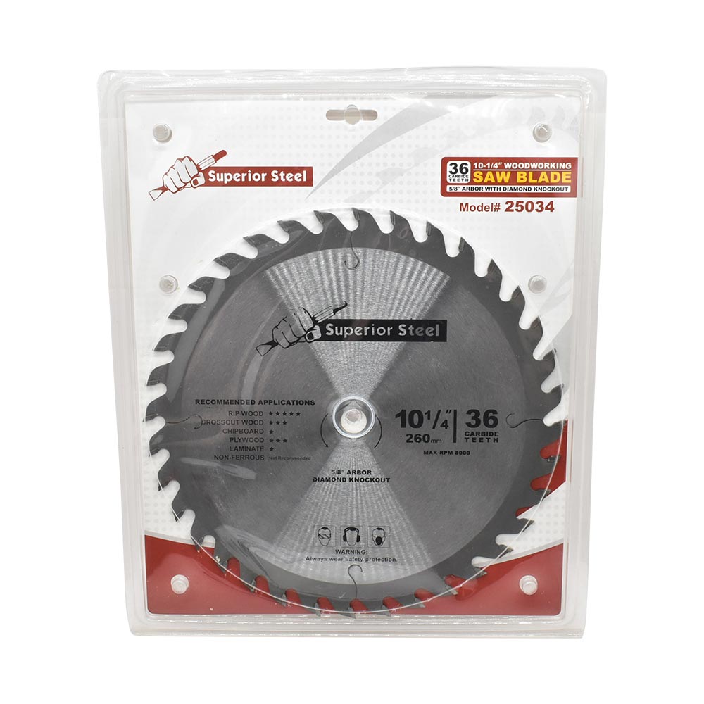 10 1/4" x 36 Teeth x 0.10" kerf x 5/8" Arbor with Diamond Knock Out -  Carbide Tipped Saw Blade