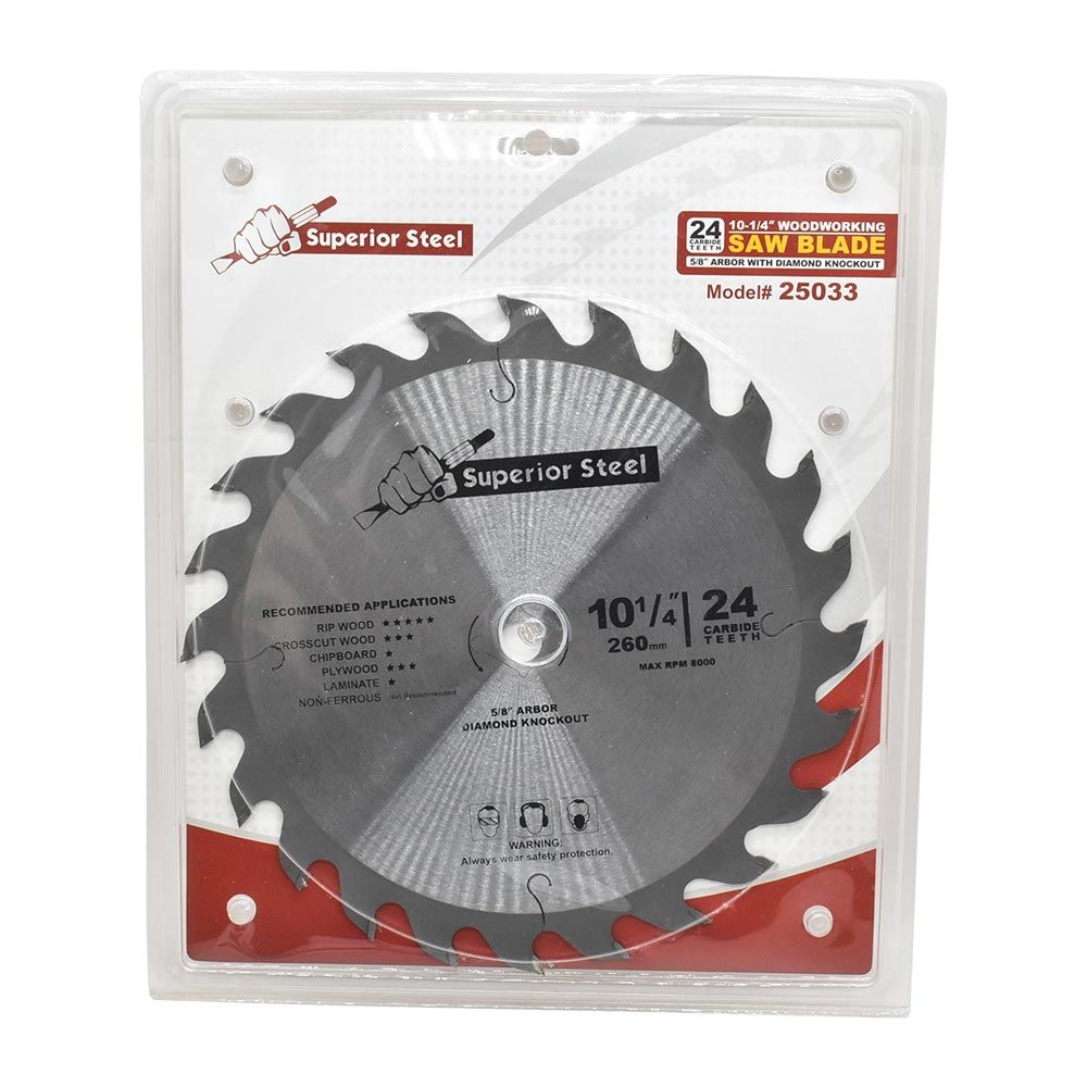 10 1/4" x 24 Teeth  x 0.10" kerf x 5/8" Arbor with Diamond Knock Out -  Carbide Tipped Saw Blade