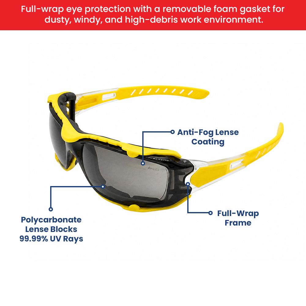 Frameless Safety Glasses with Scratch-Resistant Coating - Smoke -  12 pcs/ Box - W02