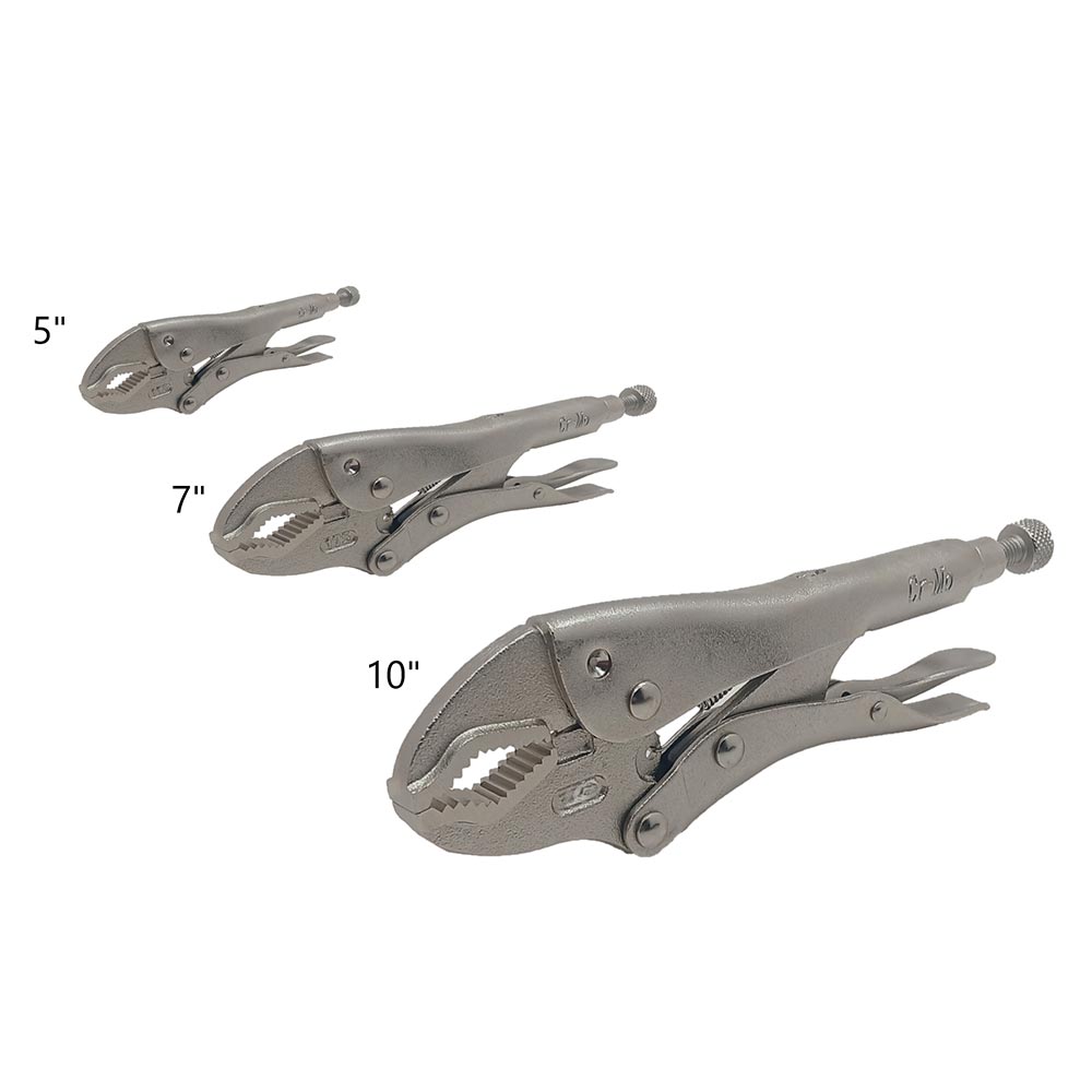 5", 7" & 10" Vise Grip Curved Jaw & Nose Locking Plier Set