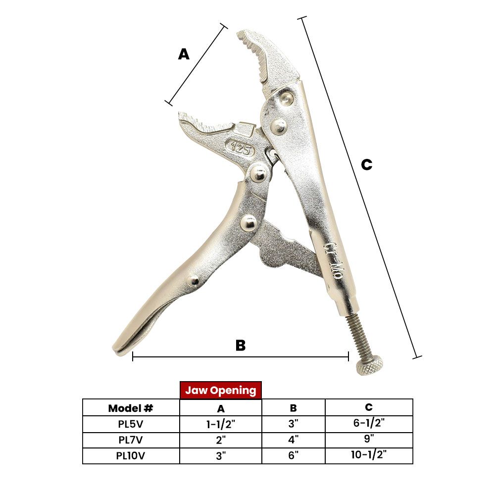 5", 7" & 10" Vise Grip Curved Jaw & Nose Locking Plier Set