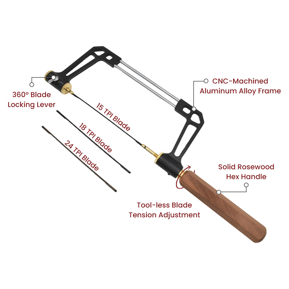 Coping Saw with 15T/18T/24T High Speed Steel Saw Blades - Rosewood Handle