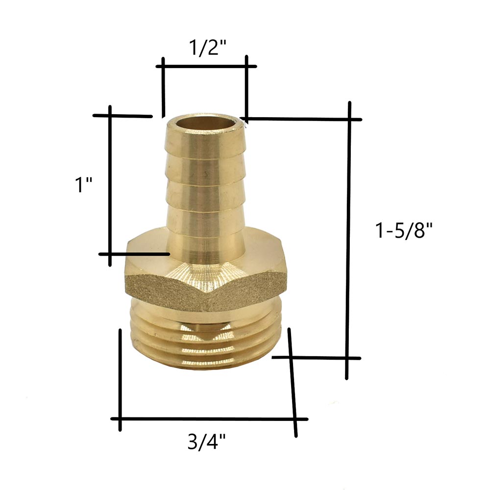 3/4" GHT Male x 1/2" Barb Hose Fitting