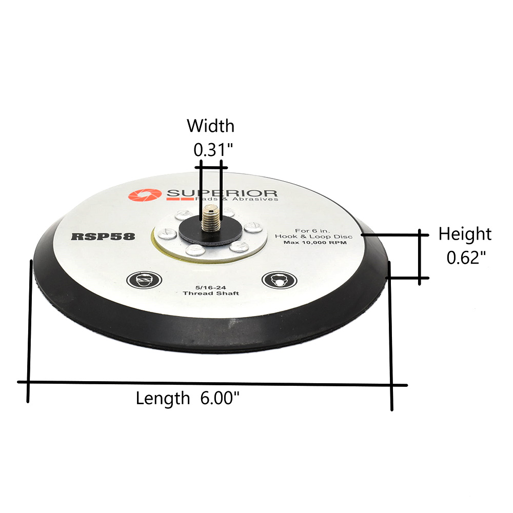 6" No Hole Hook & Loop Sanding Pad  5/16-24 Threaded Shaft