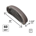 1-1/2" x 30" Aluminum Oxide Sanding Belt, 60 Grit - 10 Pack