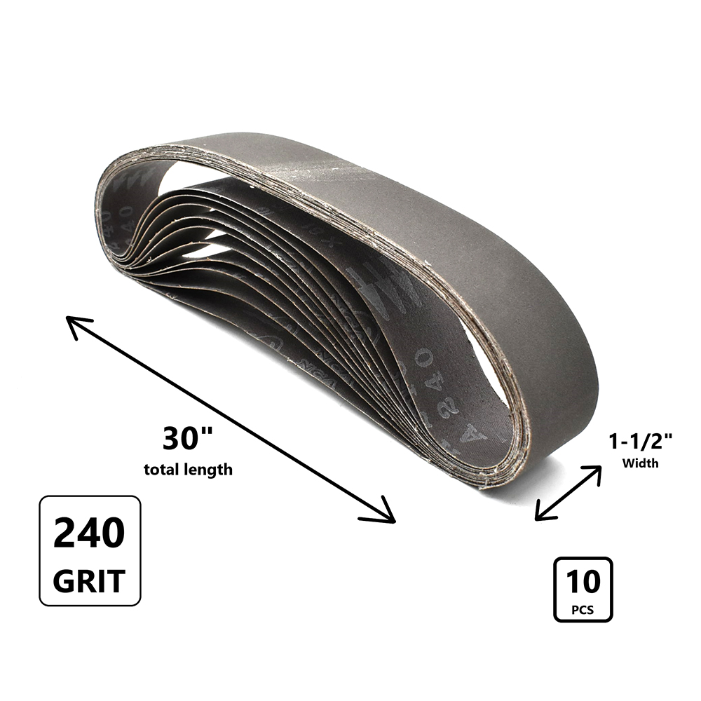 1-1/2" x 30" Aluminum Oxide Sanding Belt, 240 Grit - 10 Pack