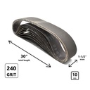 1-1/2" x 30" Aluminum Oxide Sanding Belt, 240 Grit - 10 Pack