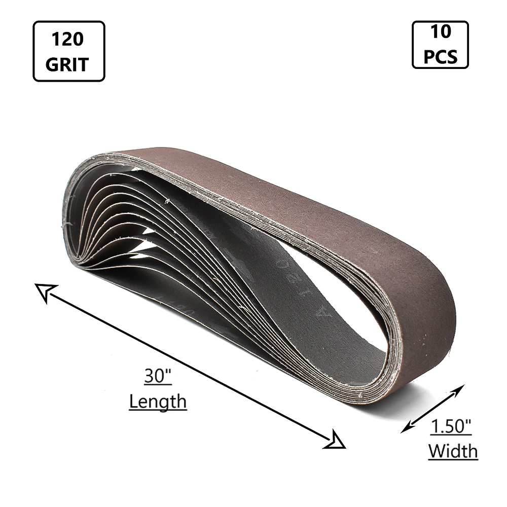1-1/2" x 30" Aluminum Oxide Sanding Belt, 120 Grit - 10 Pack