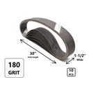 1-1/2" x 30" Aluminum Oxide Sanding Belt, 180 Grit - 10 Pack