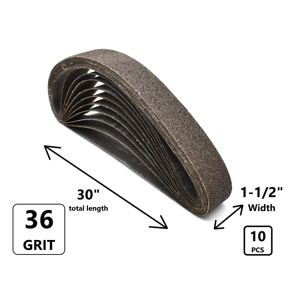 1-1/2" x 30" Aluminum Oxide Sanding Belt, 36 Grit - 10 Pack