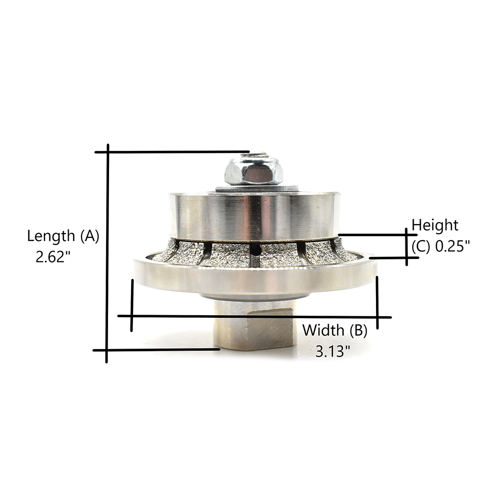 3/16" Radius Vacuum Brazed 65mm Premium Diamond Profile Wheel with 5/8" x 11 Female Threads
