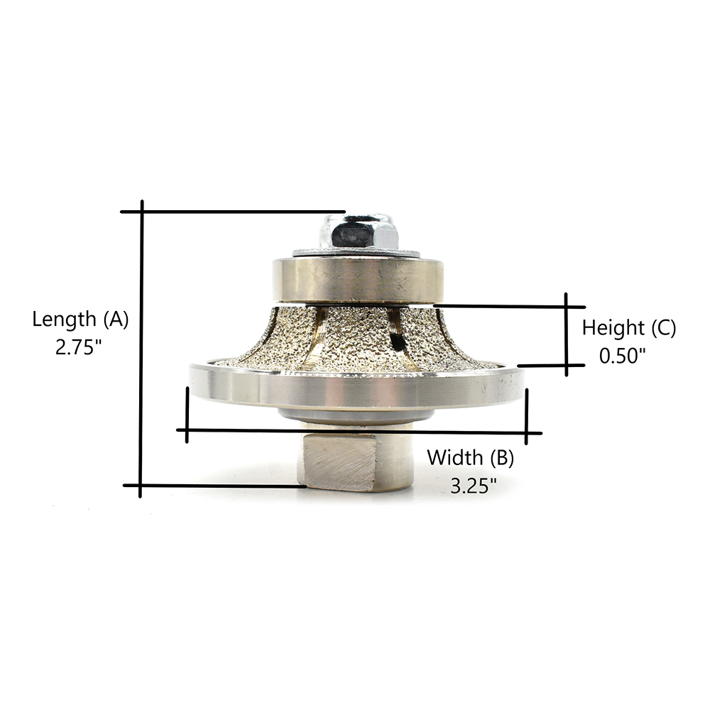 1/2" Radius Vacuum Brazed 65mm Premium Diamond Profile Wheel with 5/8" x 11 Female Threads