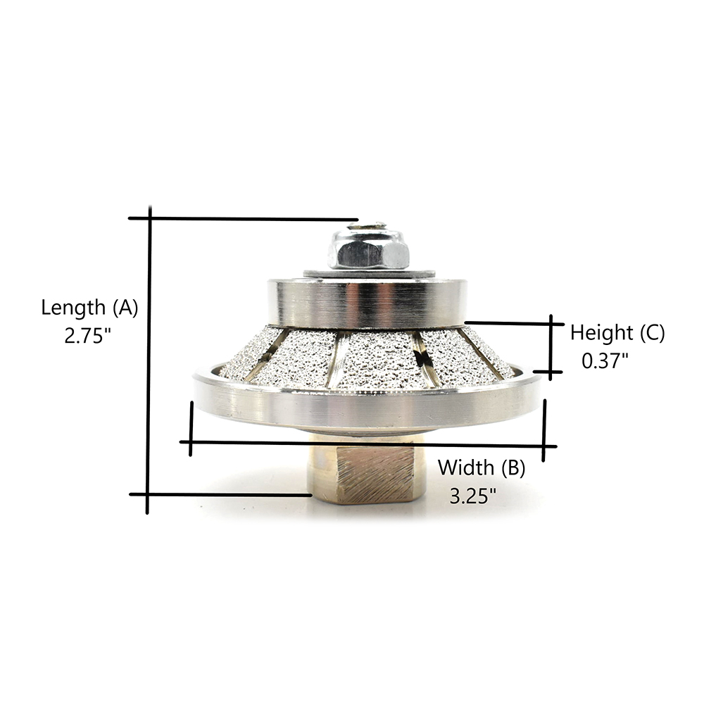 45 Degree 3/8" Vacuum Brazed 65mm Premium Diamond Profile Wheel with 5/8" x 11 Female Threads
