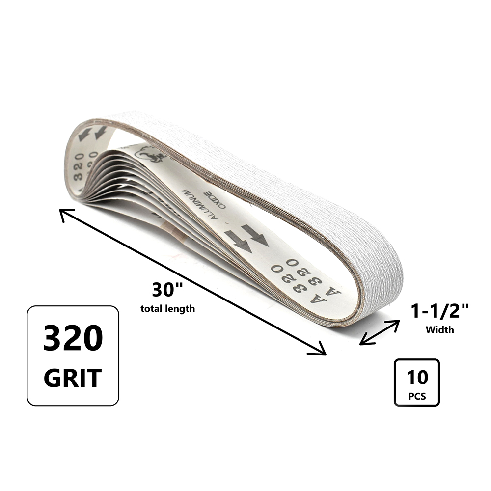 1-1/2" x 30" Aluminum Oxide Sanding Belt, 320 Grit Premium Japanese Material - WHITE  (HPG-331-62)