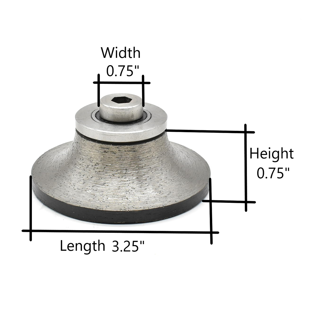 Demi Bullnose Diamond Router Bit 3/4" Diameter M10 Arbor